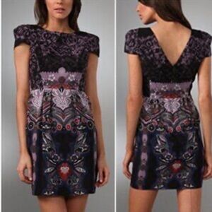 Tibi Gothic Floral Silk Shift Dress Size 8 | V-Back Mini |